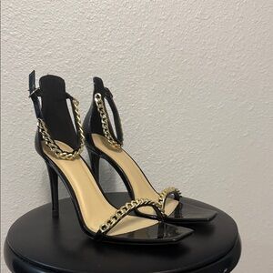 Elegant Black and Gold Chain Stiletto Heels